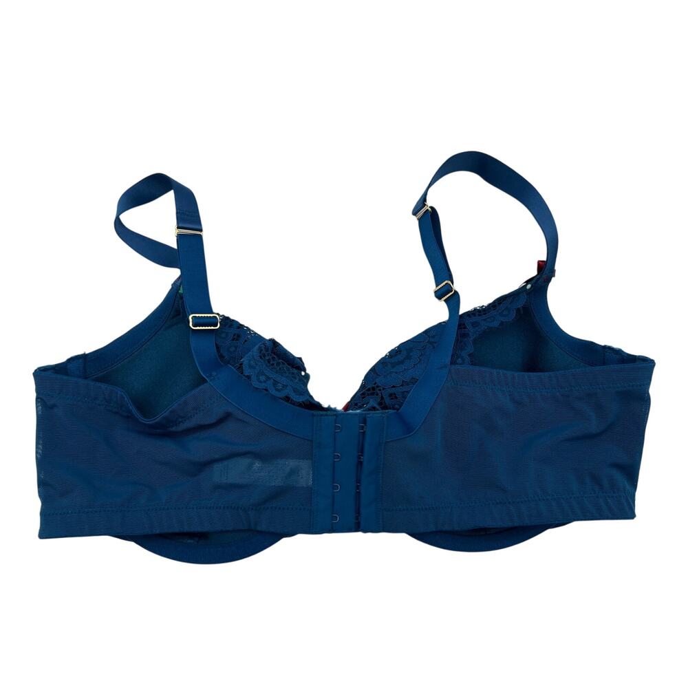 Cacique Lined French Balconette Medium Coverage Cherry Print Teal Bra Size 42DD - Picture 2 of 10